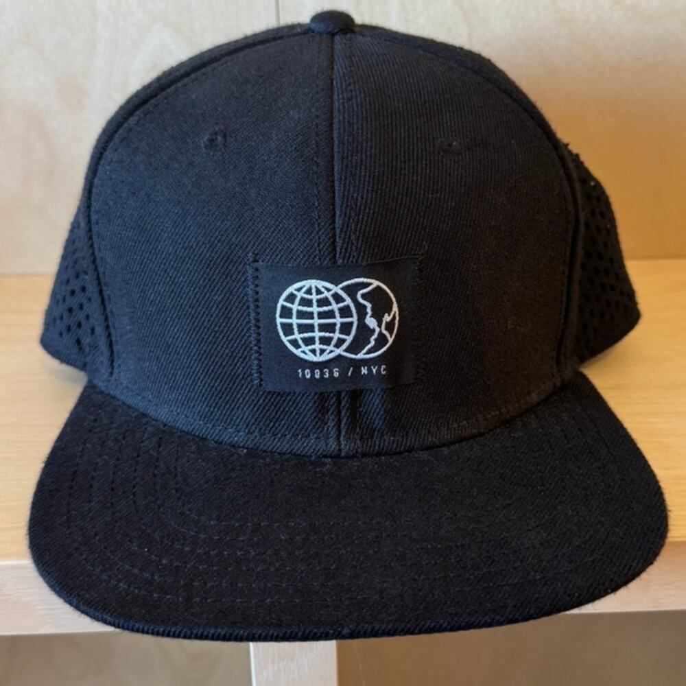Among Equals Black Mesh Trucker Snapback Hat Globe Logo NYC Streetwear